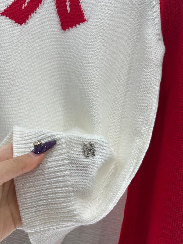 Chanel Pull Nœud 2025 Laine Blanc mélangé Rouge 99220