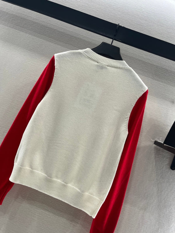 Chanel Pull Nœud 2025 Laine Blanc mélangé Rouge 99220