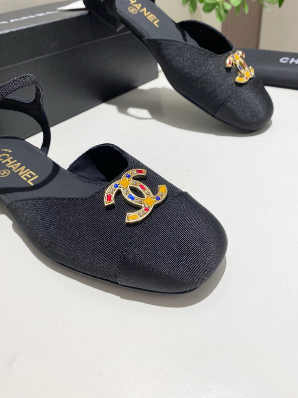 CC 25P Colorful Double Buckle Mary Jane Sandals Black Frabic 466988