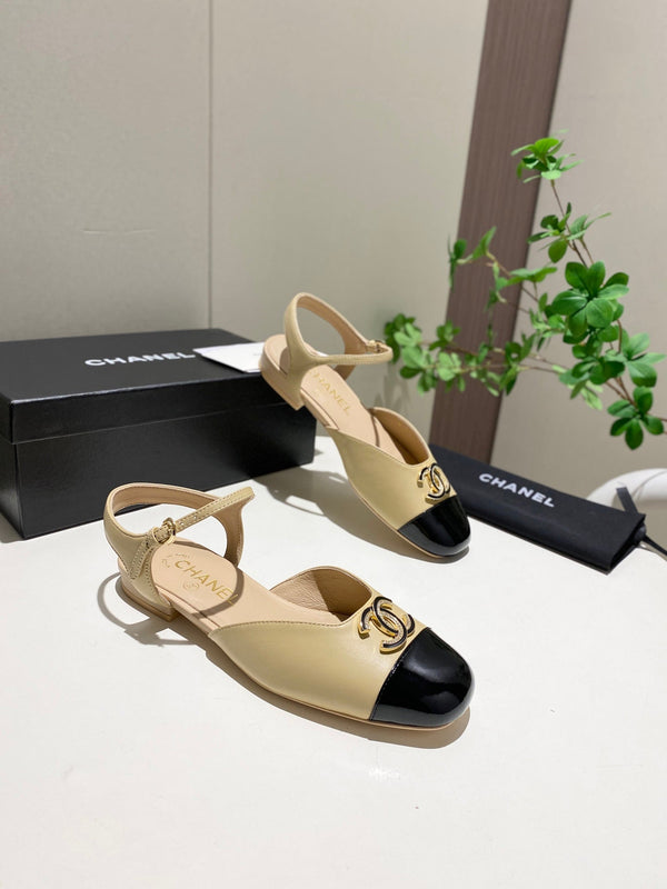 CC 25P Double-Buckle Mary Jane Sandals Black Beige Sheepskin 466990