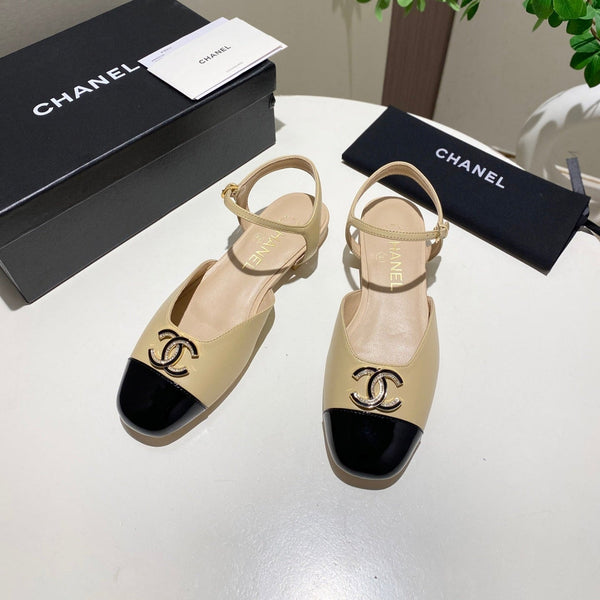 CC 25P Double-Buckle Mary Jane Sandals Black Beige Sheepskin 466990