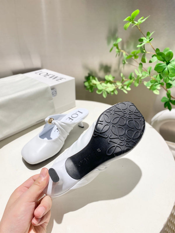 Loewe 25 Pebble Mule in pelle di agnello bianca