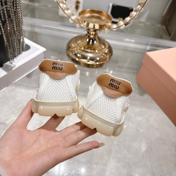 Miu Ballerinas White Light Brown Technical Mesh Leather 751305