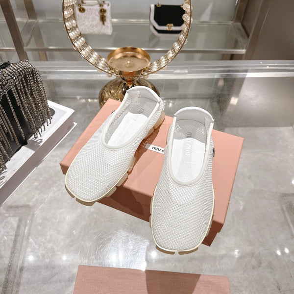 Miu Ballerinas White Technical Mesh Leather 751308