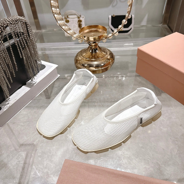 Miu Ballerinas White Technical Mesh Leather 751308