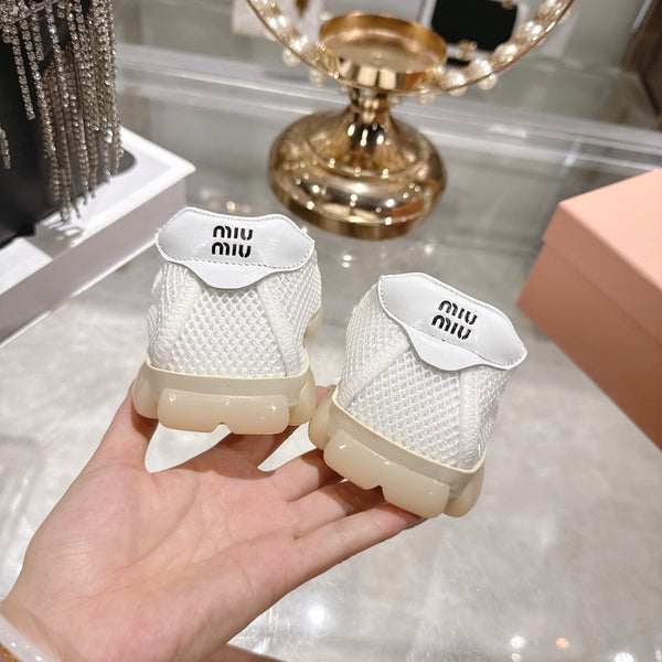 Miu Ballerinas White Technical Mesh Leather 751308