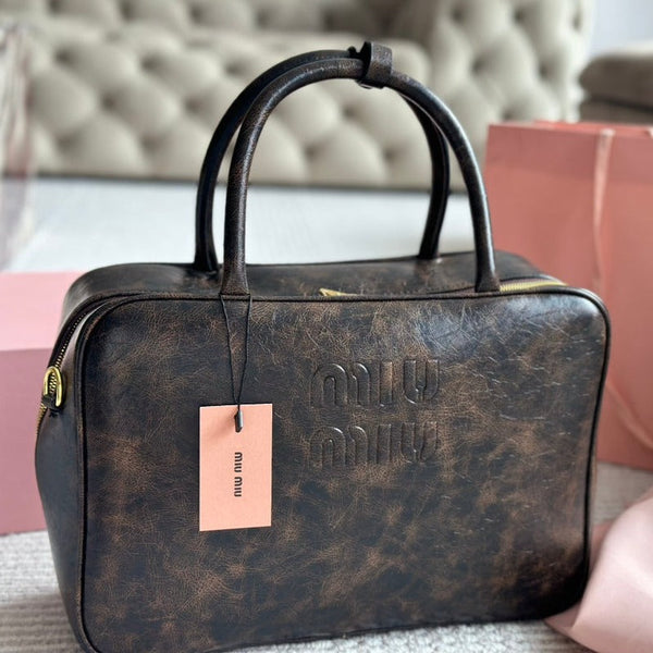 BORSA BEAU 34 IN PELLE DI VITELLO SABBIA/CAFFÈ