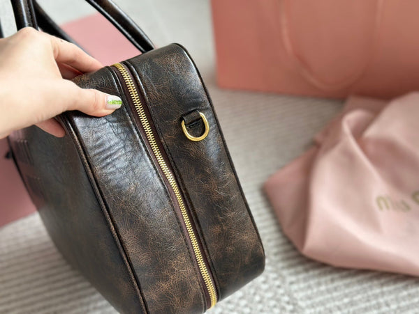 BORSA BEAU 34 IN PELLE DI VITELLO SABBIA/CAFFÈ