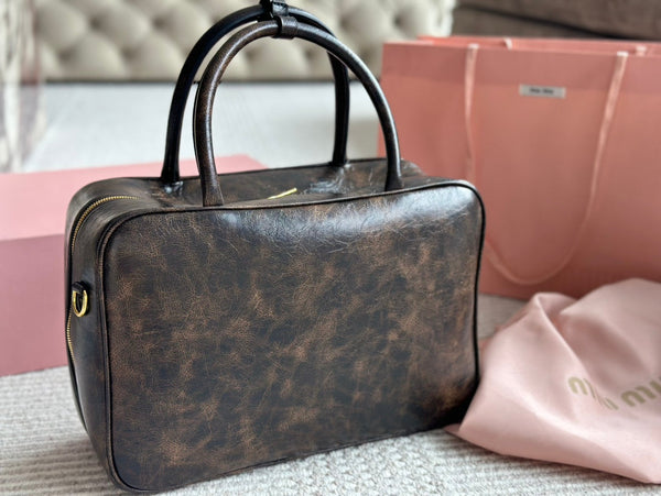 BORSA BEAU 34 IN PELLE DI VITELLO SABBIA/CAFFÈ
