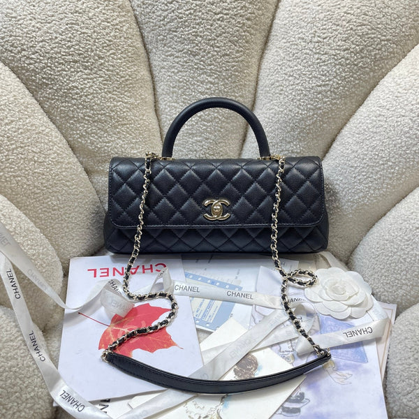 CC Maxi Flap Bag with Top Handle 31.5cm Black Quited Caviar Leather