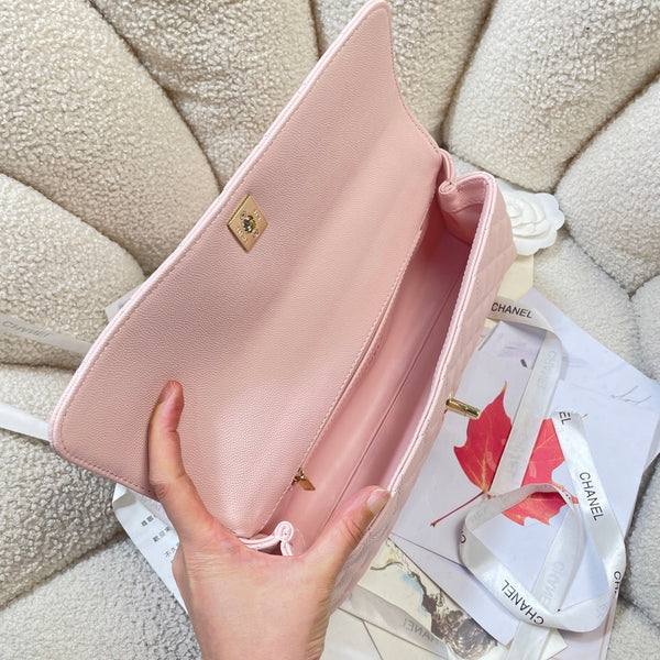 CC Maxi Flap Bag with Top Handle 31.5cm Light Pink Quited Caviar Leather