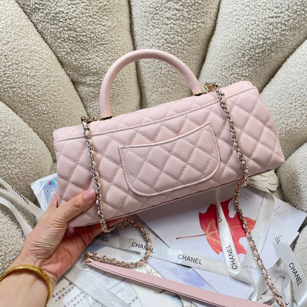 CC Maxi Flap Bag with Top Handle 31.5cm Light Pink Quited Caviar Leather