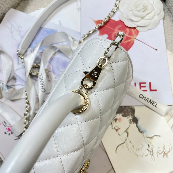 CC Maxi Flap Bag with Top Handle 31cm White Lambskin