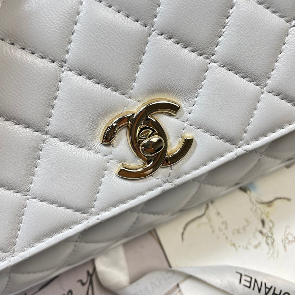 CC Maxi Flap Bag with Top Handle 31cm White Lambskin