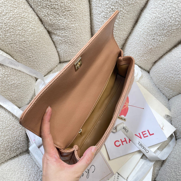 CC Maxi Flap Bag with Top Handle 31cm Tan Quited Caviar Leather