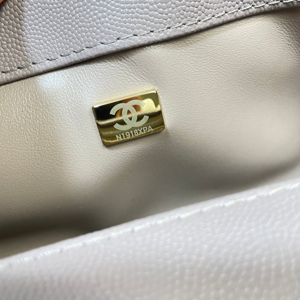 CC Maxi Flap Bag with Top Handle 31cm Light Slate Gray Quited Caviar Leather