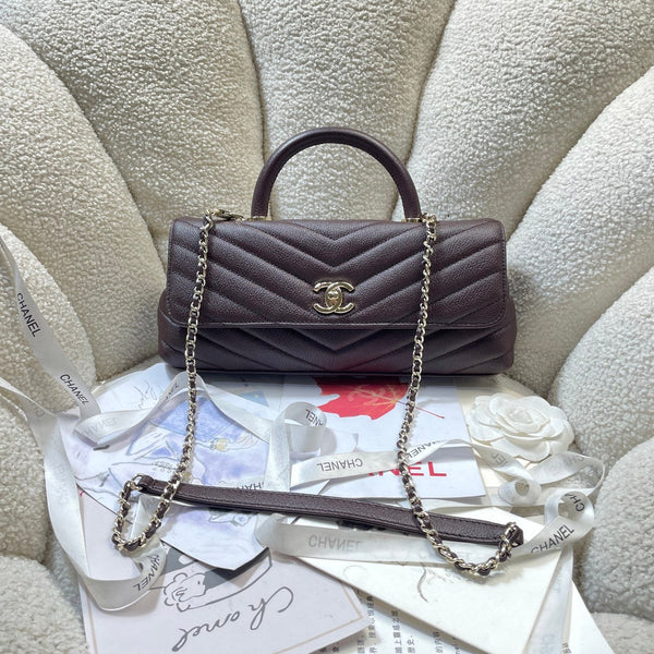 CC Maxi Flap Bag with Top Handle 31cm Coffee Goatskin
