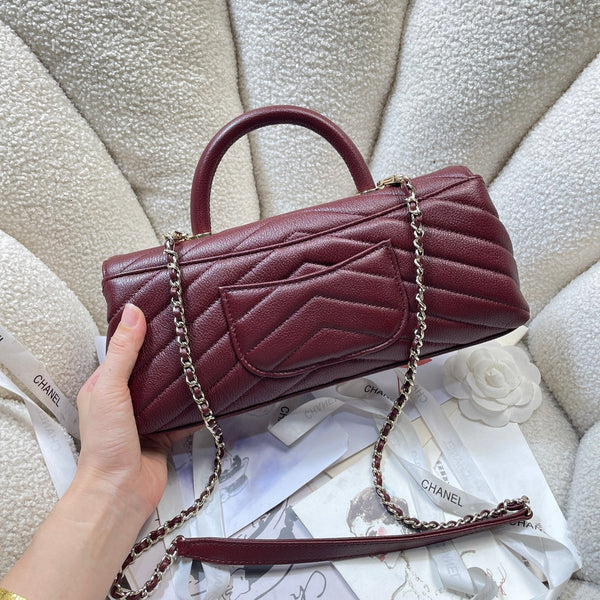 CC Maxi Flap Bag with Top Handle 31cm Burgundy Goatskin