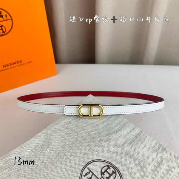 CINTURA HM MAILLON H CON FIBBIA E CINTURINO REVERSIBILE IN PELLE BIANCA 13 MM, FERRAMENTA ORO