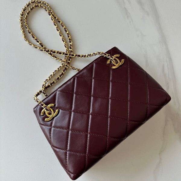 CC Mini Shopping Wine 24cm Red Quited Lambskin 292270