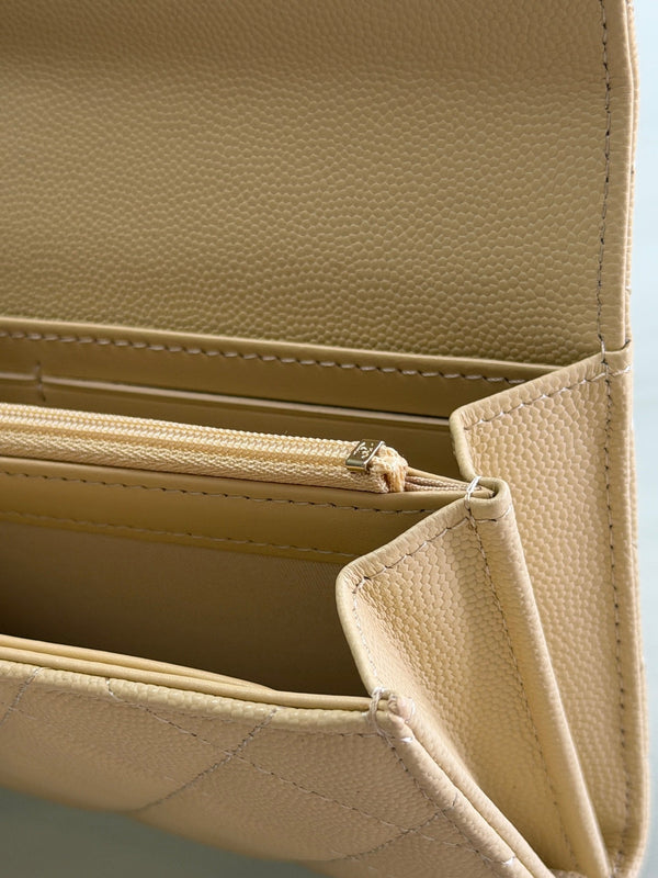CC 26P Long Flip Wallet Beige Quited Caviar Leather