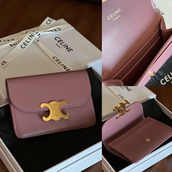 TRIOMPHE 10i583 Flap Card Holder Pink Shiny Cowhide