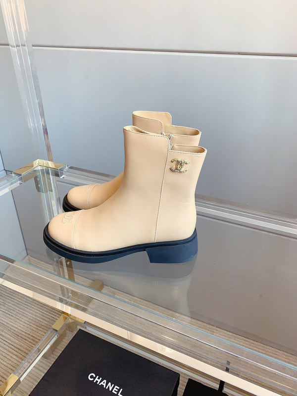 Stivaletti con cerniera CC 35mm in pelle di pecora beige 464549