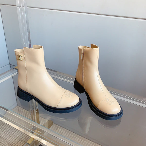 Stivaletti con cerniera CC 35mm in pelle di pecora beige 464549