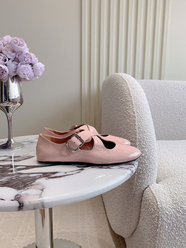 ALAIA CRISS CROSS BALLET FLAT IN BABY PINK LAMBSKIN WITH SILVER HARDWARE
