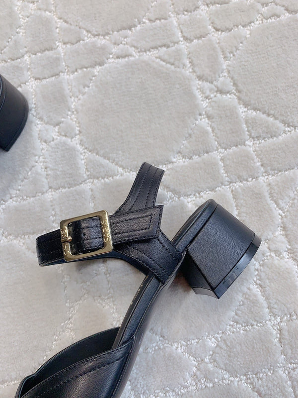 slingback in pelle di vitello nera e grosgrain nero
