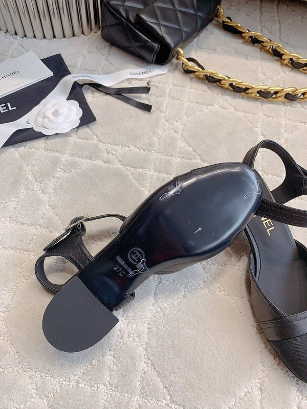 slingback in pelle di vitello nera e grosgrain nero