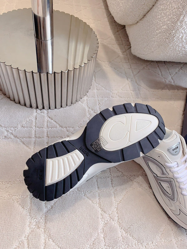 CD B30 Sneaker Milky Beige Mix Grey Black Polyester Mesh Fabric And Calfskin