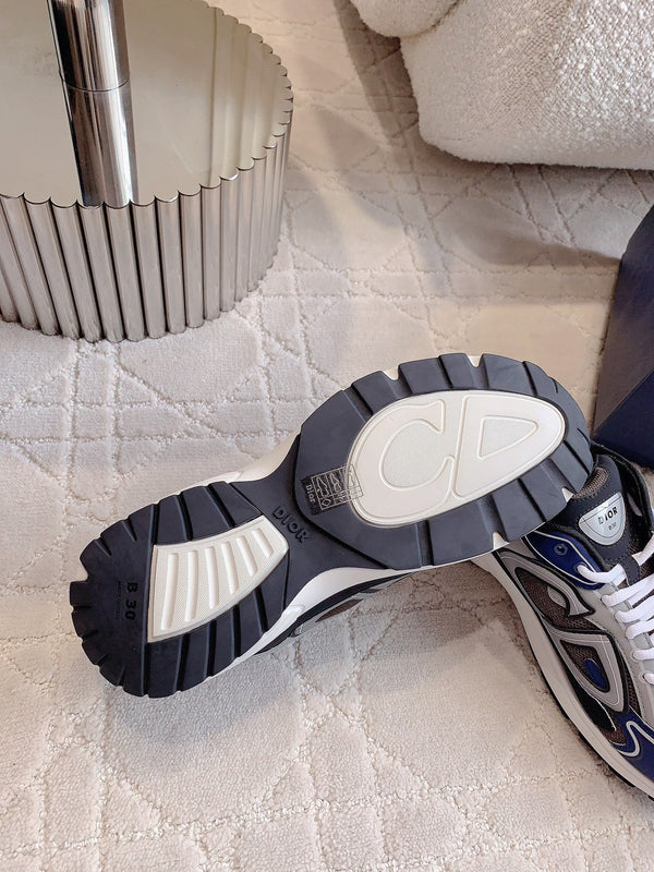 CD B30 Sneaker Marrone Blu Grigio Tessuto a Rete in Poliestere e Pelle di Vitello