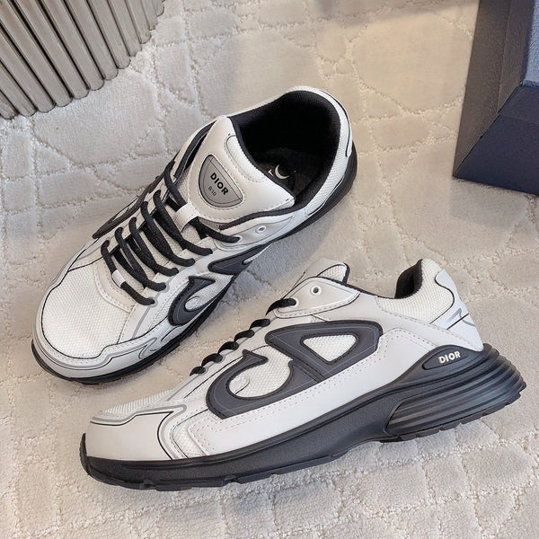 Sneaker CD B30 in tessuto a rete di poliestere nero e pelle di vitello, colore bianco