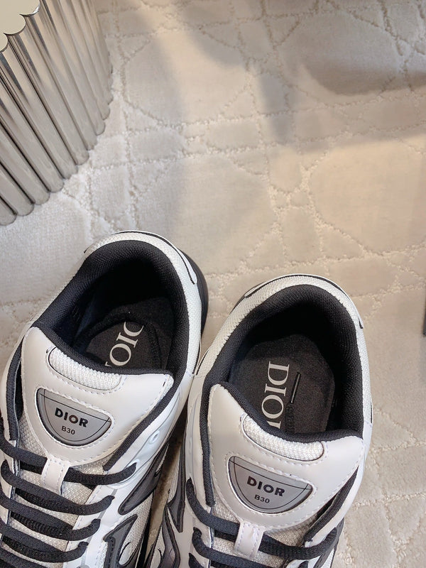 Sneaker CD B30 in tessuto a rete di poliestere nero e pelle di vitello, colore bianco
