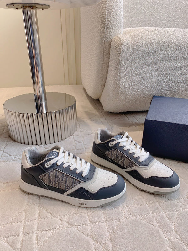 Sneaker bassa CD B27 in pelle di vitello stampata blu carbone e tessuto jacquard obliquo