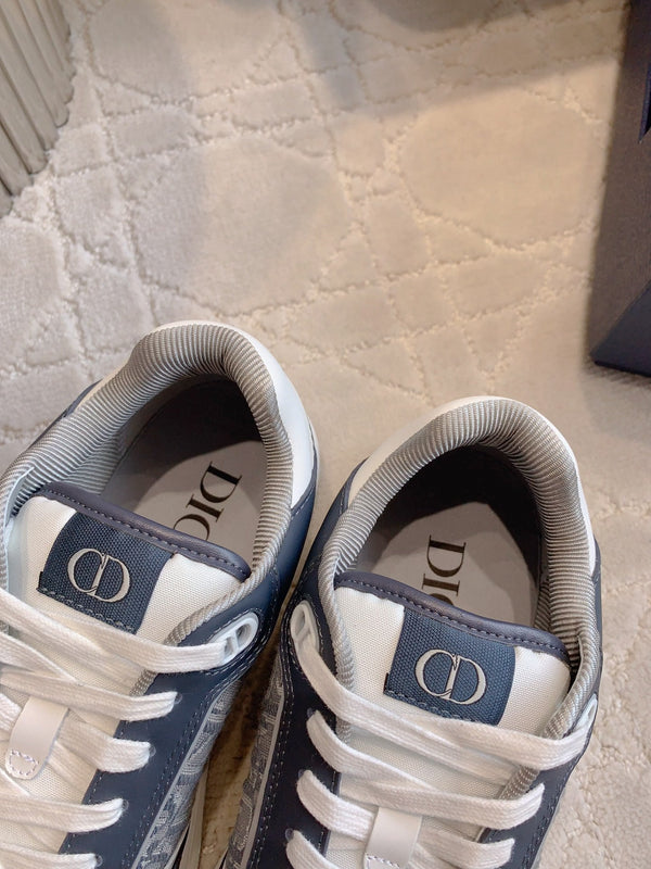 Sneaker bassa CD B27 in pelle di vitello stampata blu carbone e tessuto jacquard obliquo