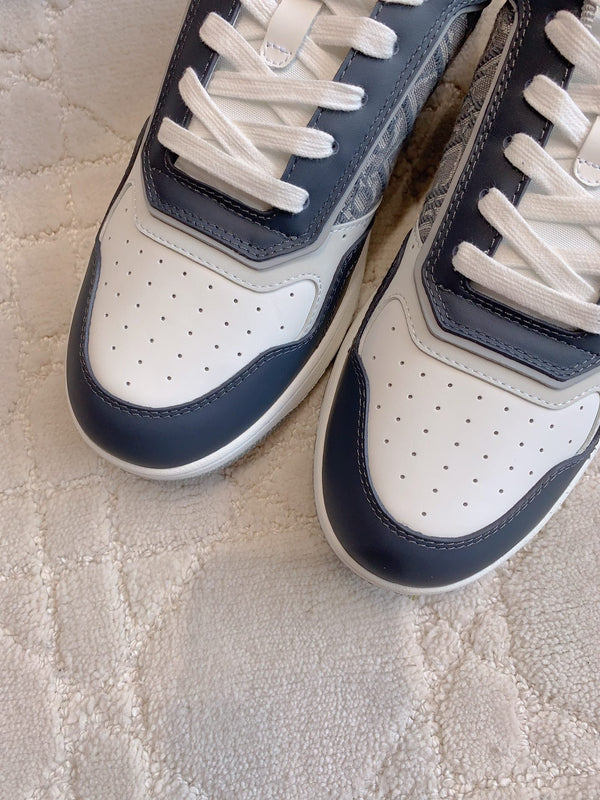 Sneaker bassa CD B27 in pelle di vitello stampata blu carbone e tessuto jacquard obliquo