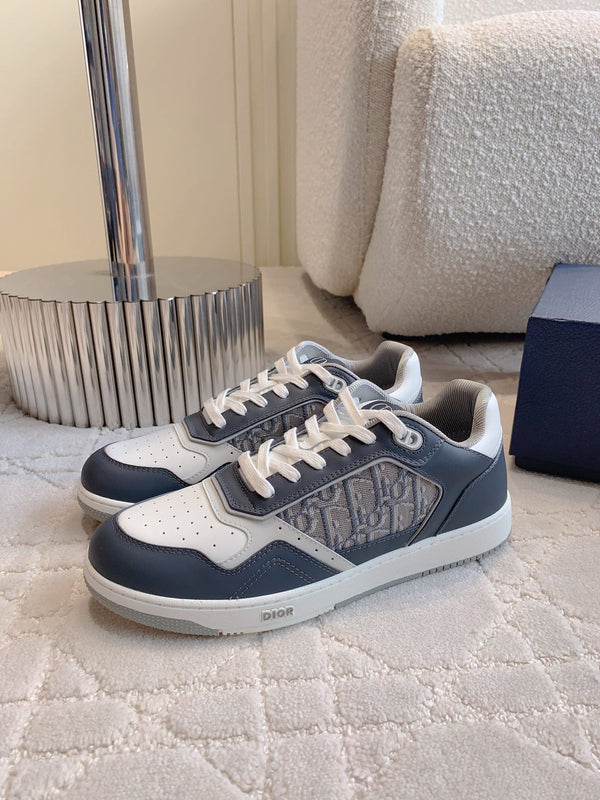 Sneaker bassa CD B27 in pelle di vitello stampata blu carbone e tessuto jacquard obliquo