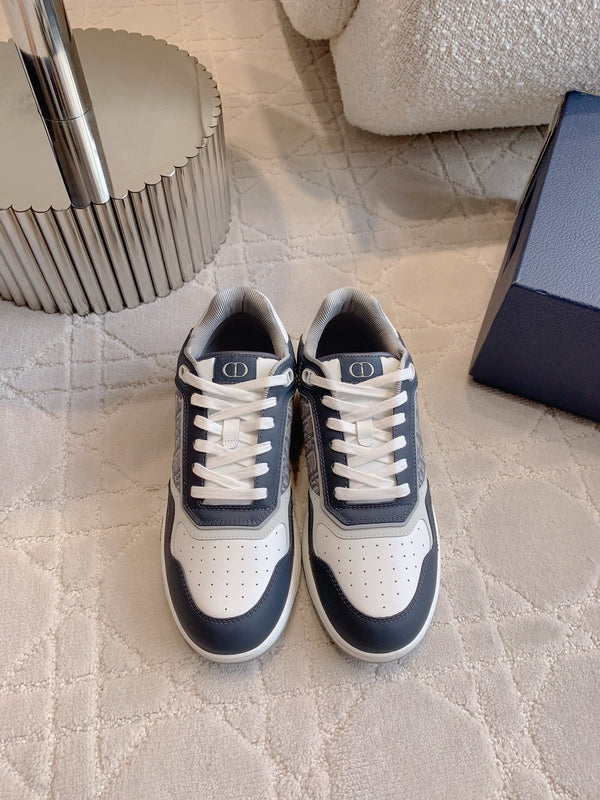 Sneaker bassa CD B27 in pelle di vitello stampata blu carbone e tessuto jacquard obliquo