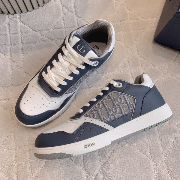 Sneaker bassa CD B27 in pelle di vitello stampata blu carbone e tessuto jacquard obliquo