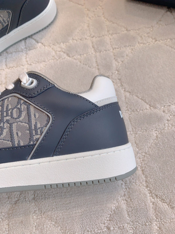 Sneaker bassa CD B27 in pelle di vitello stampata blu carbone e tessuto jacquard obliquo