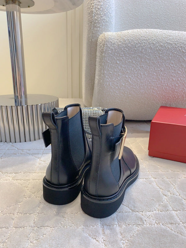 CD Vivie Roger Chelsea Ankle Boots in pelle di vacchetta nera liscia