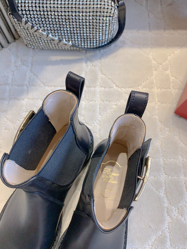 CD Vivie Roger Chelsea Ankle Boots in pelle di vacchetta nera liscia