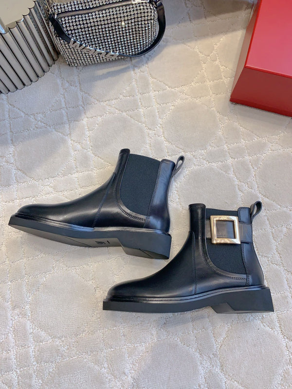 CD Vivie Roger Chelsea Ankle Boots in pelle di vacchetta nera liscia