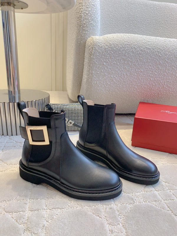 CD Vivie Roger Chelsea Ankle Boots in pelle di vacchetta nera liscia