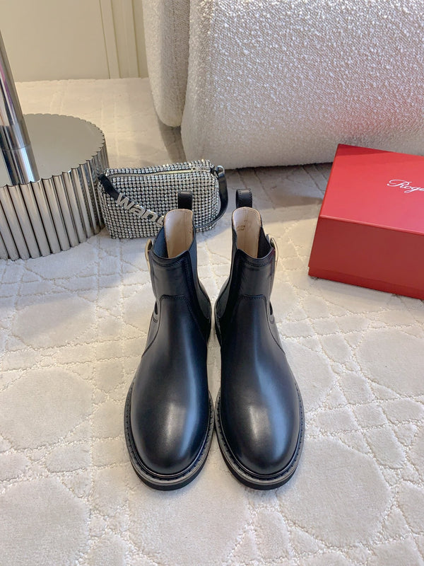 CD Vivie Roger Chelsea Ankle Boots in pelle di vacchetta nera liscia