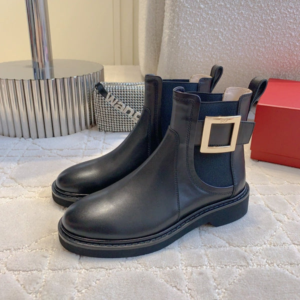 CD Vivie Roger Chelsea Ankle Boots in pelle di vacchetta nera liscia