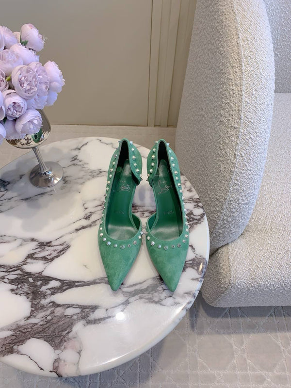 CL Irishell 85 Studded d'Orsay Pumps Green Suede 177127