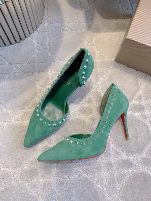 CL Irishell 85 Studded d'Orsay Pumps Green Suede 177127